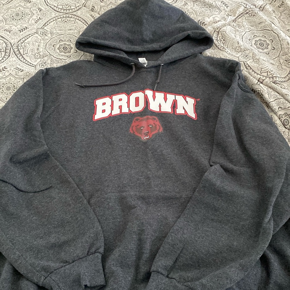 Brown University Hoodie Hooded Sweatshirt Dark heather grey L
